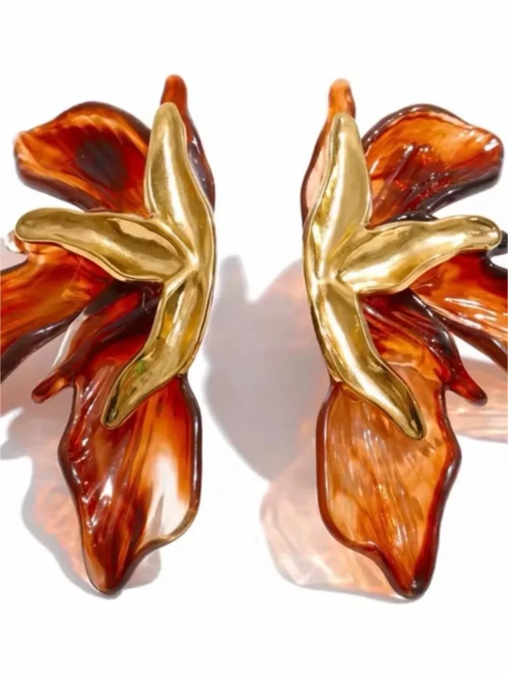 Gold tone and Amber Leaf Drop Earrings